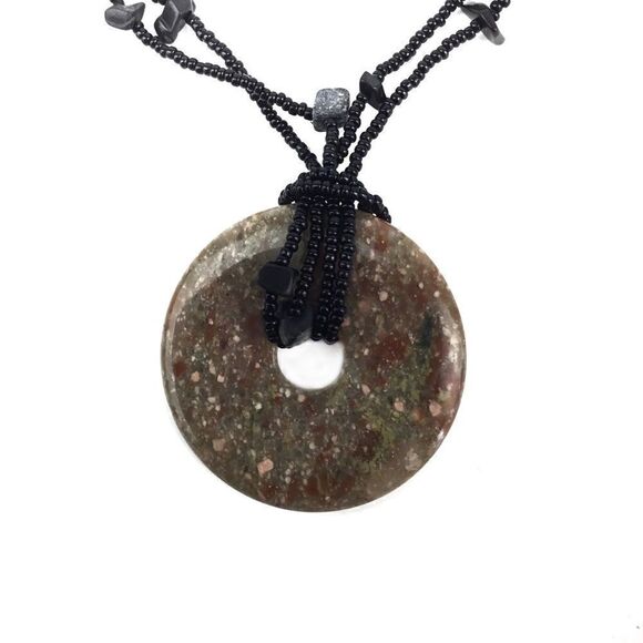 Unakite Stone Donut Pendant Necklace - Picture 3 of 3